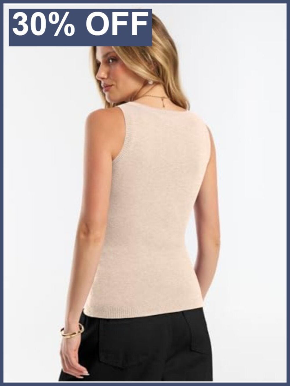 Wool Blend Slim Fit Sleeveless Scoop Neck Tank Top - Picture 5 of 6